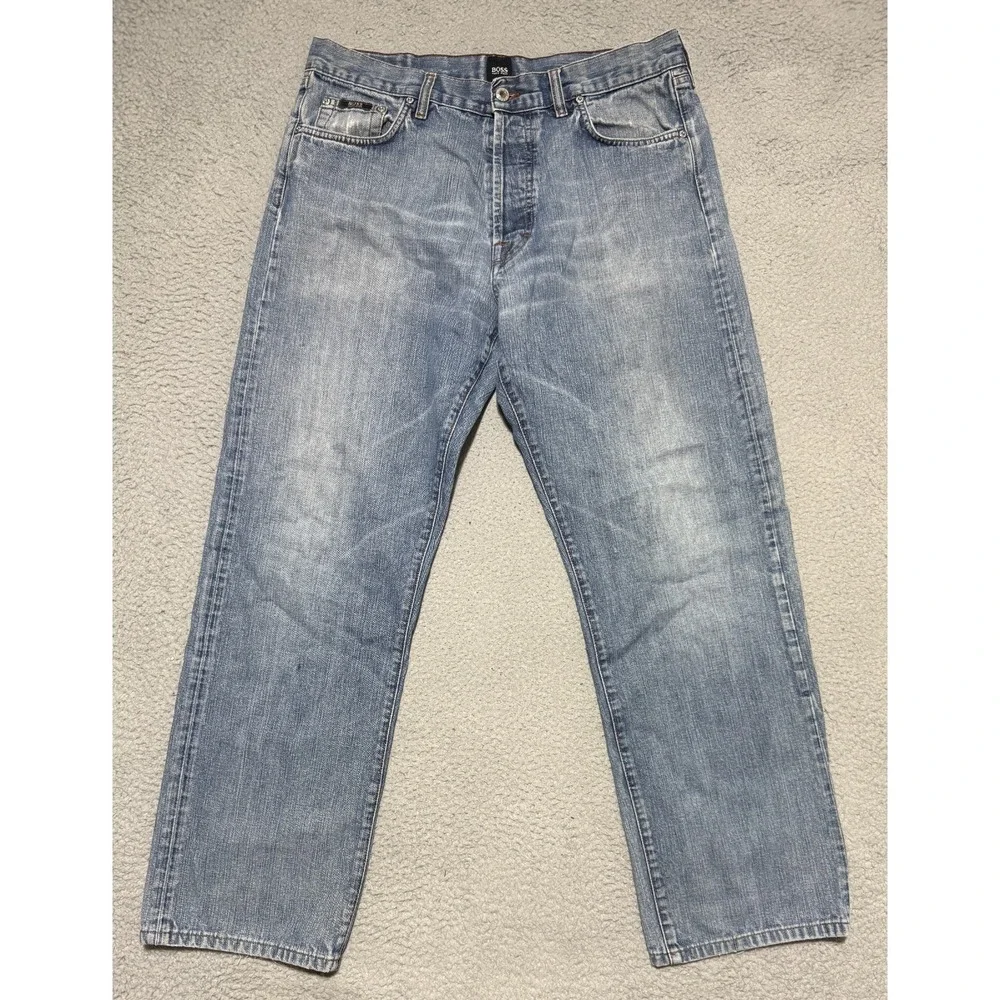 Vintage HUGO BOSS Fifties Straight Leg Denim Jeans Mens size 34x30 Button Fly